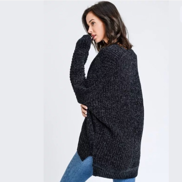 Chenille Oversized Long Sleeve Soft Black Cardigan, size small - Picture 4 of 4